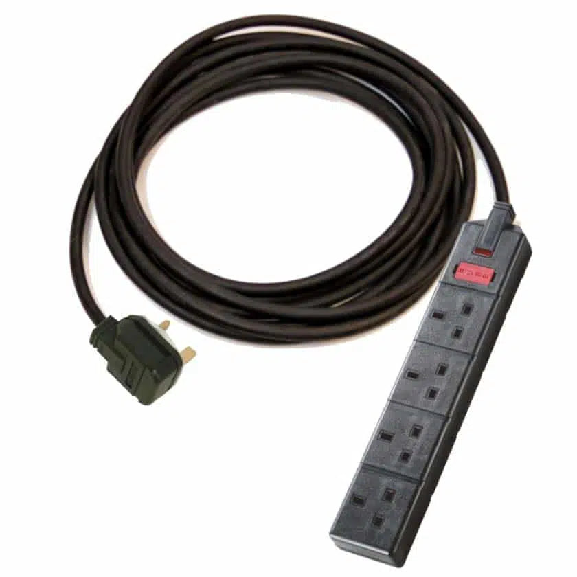 13A Black Plug to 13A Socket 4 Gang