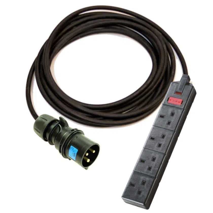 16A Black Plug to 13A Socket 4 Gang