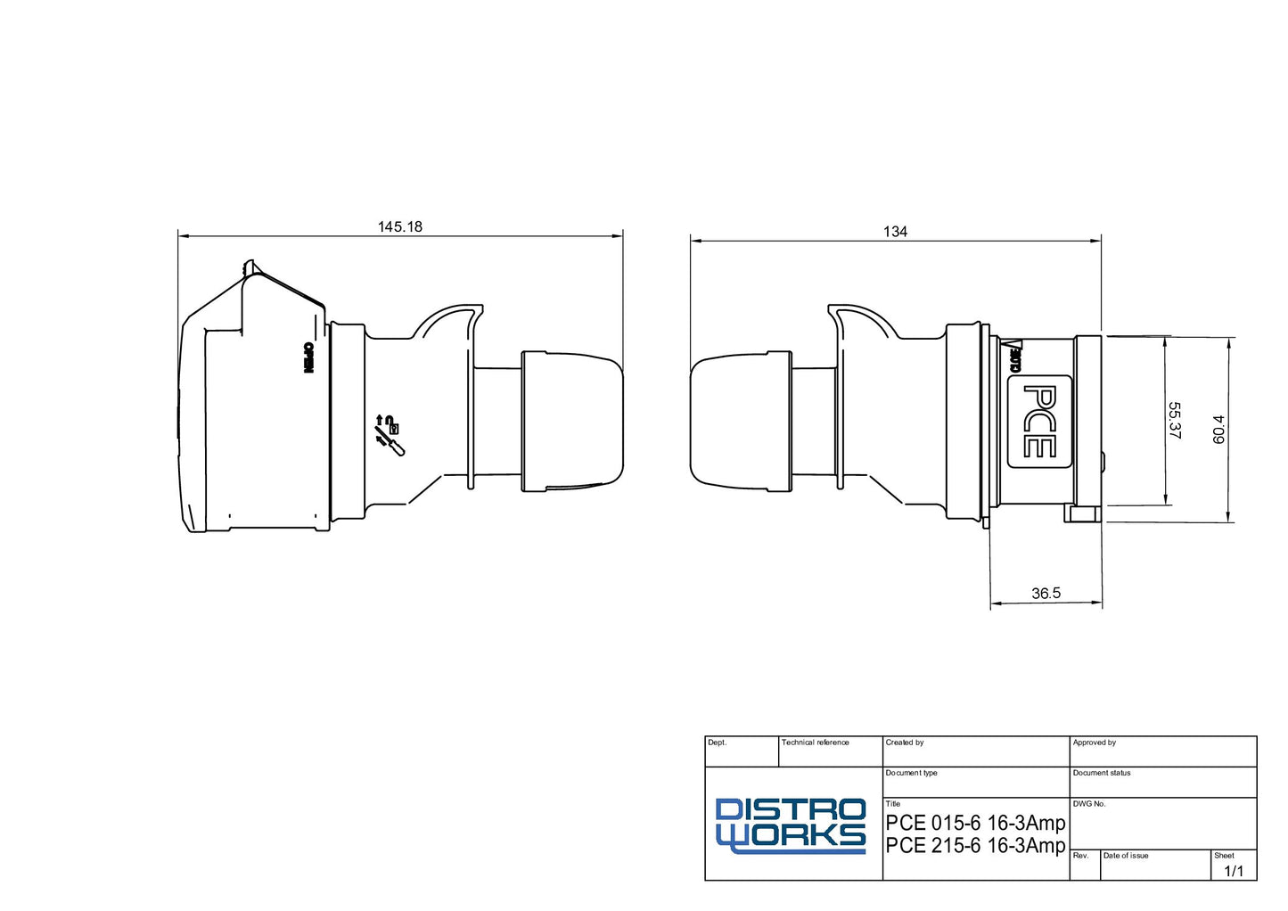 16A Three Phase Cable with Red Connectors