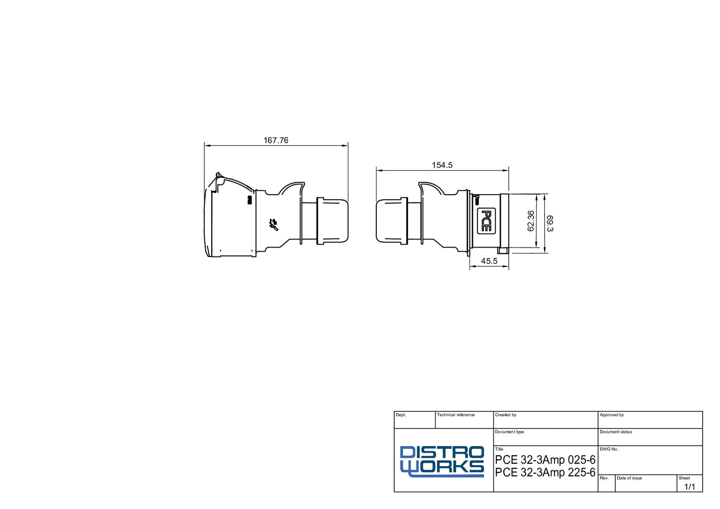 32A Three Phase Cable with Black Connectors