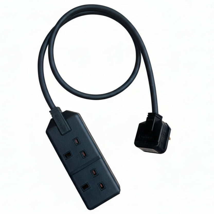 This heavy duty 13A extension lead is a tidy way to power two appliances from a single UK mains outlet.