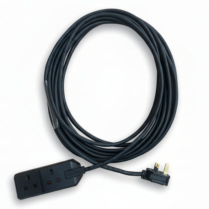 This heavy duty 13A extension lead is a tidy way to power two appliances from a single UK mains outlet.