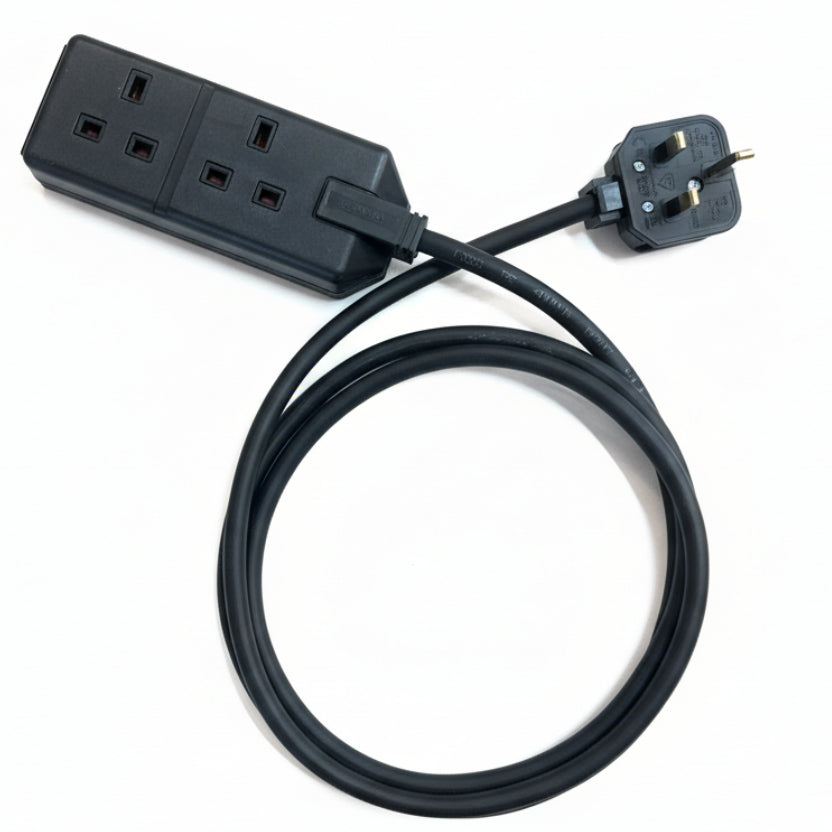This heavy duty 13A extension lead is a tidy way to power two appliances from a single UK mains outlet.