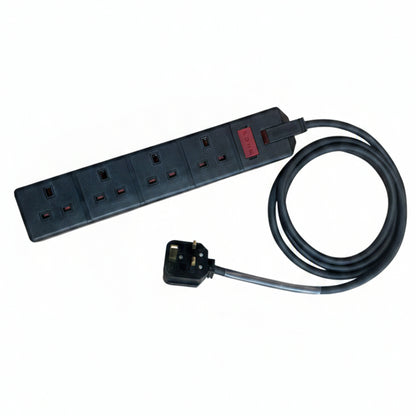 13Amp Black Plug to 13Amp Socket 4 Gang Cable
