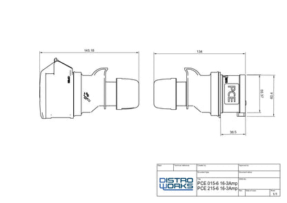 16A Three Phase Cable with Red Connectors