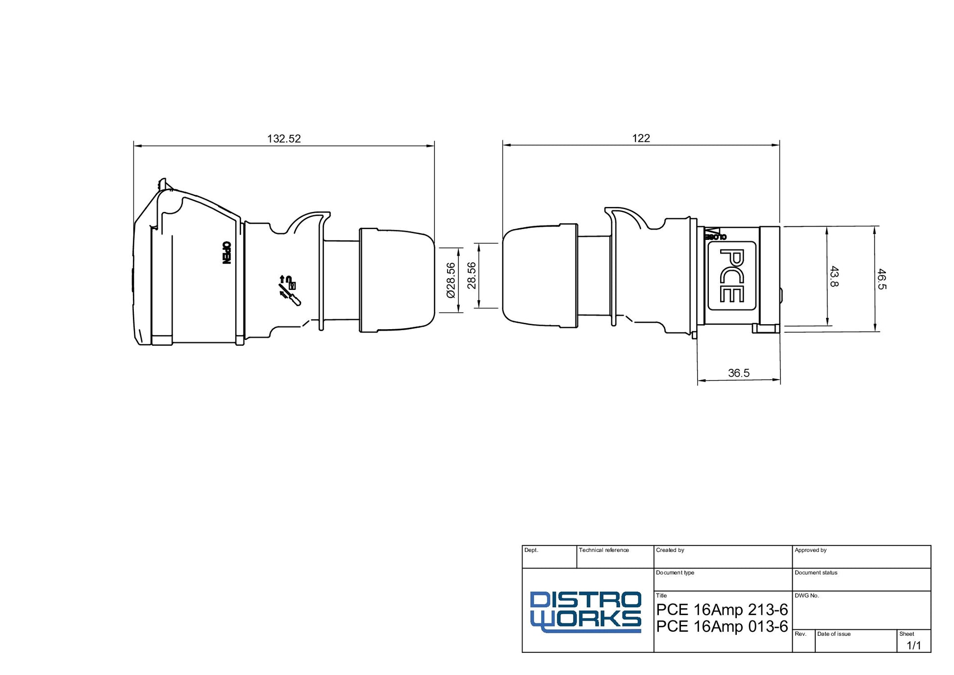 16A Single Phase Cable with Black Connectors