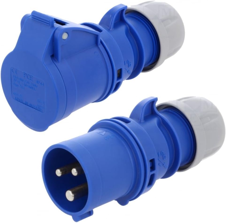 16 Amp 240v Site Trailing Plug & Socket 230v 16a 3 Pin PCE 240 Volt Blue