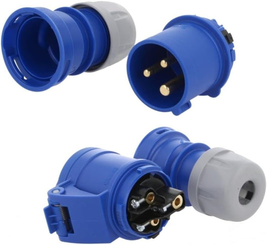 16 Amp 240v Site Trailing Plug & Socket 230v 16a 3 Pin PCE 240 Volt Blue