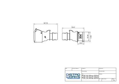 32A Three Phase Cable with Black Connectors