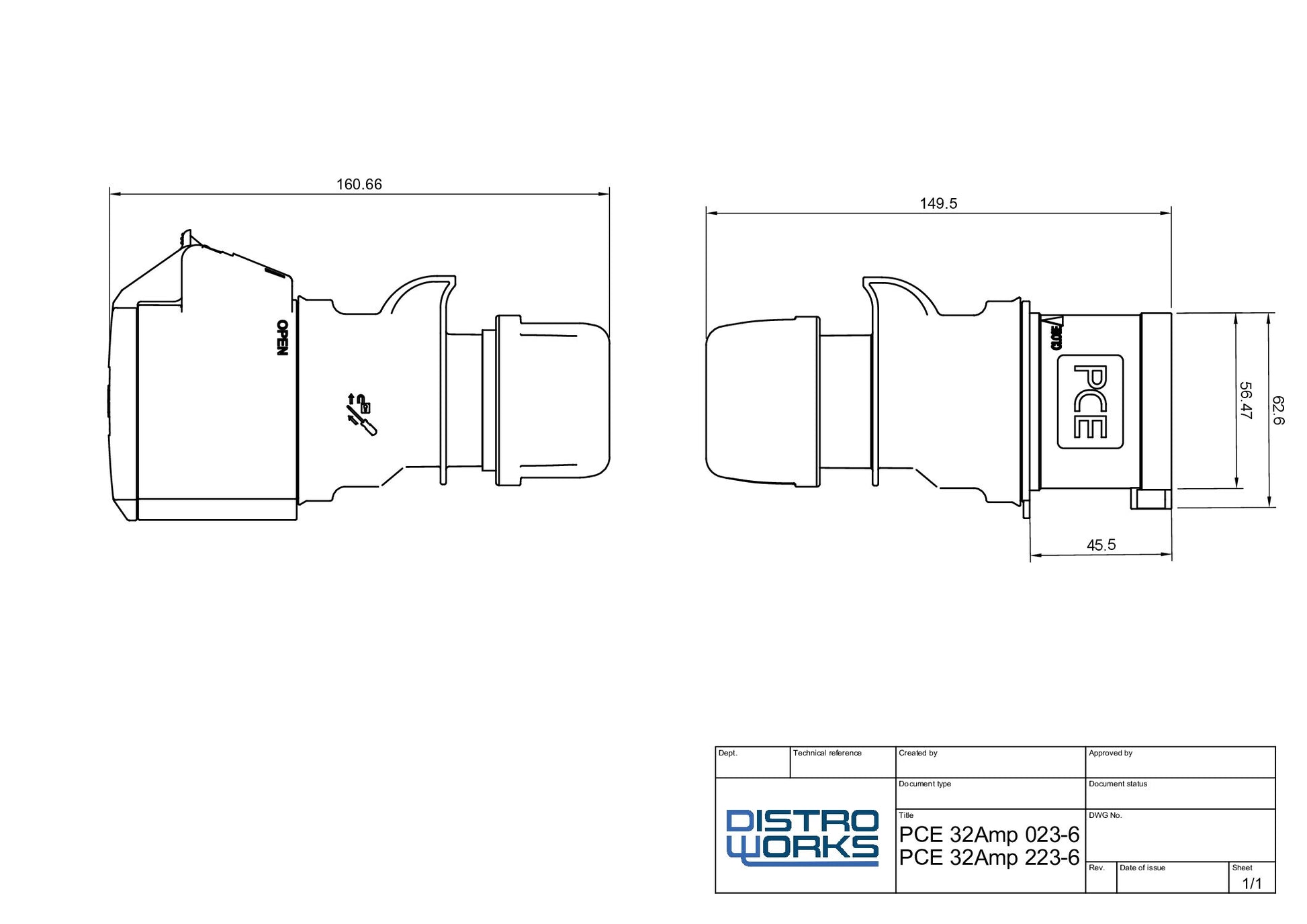 32A Single Phase Cable with Black Connectors
