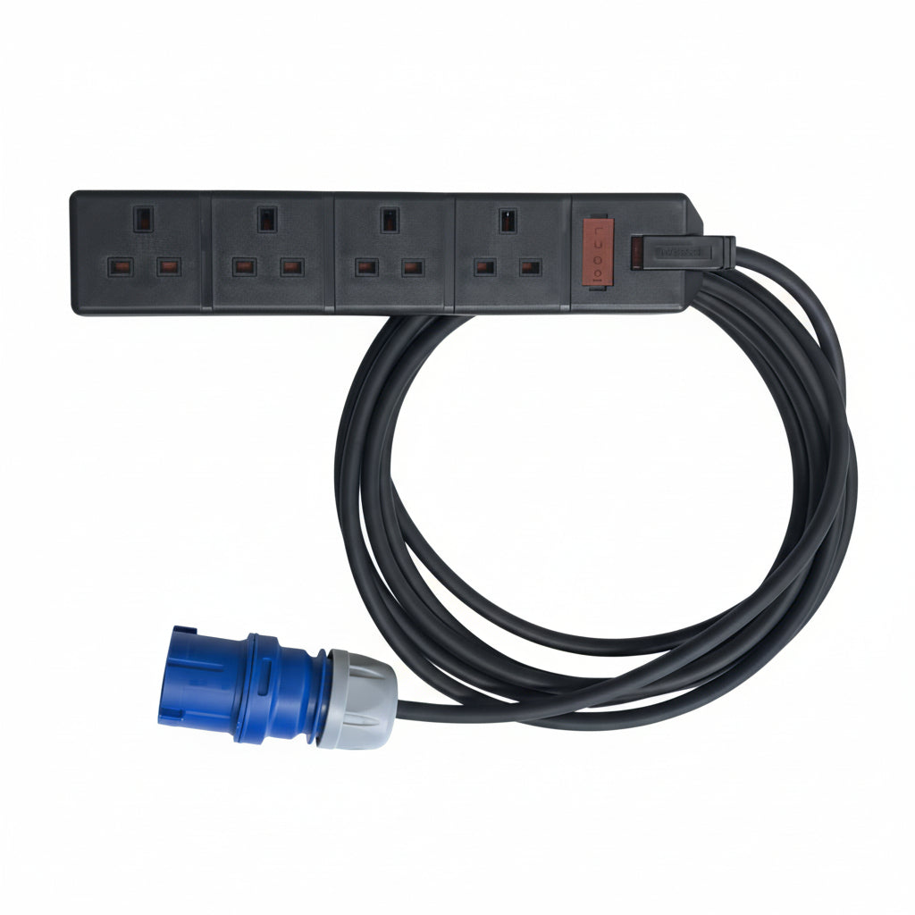 This 16A to 13A adaptor lead is a simple, tidy way to power&nbsp;multiple 13A appliances from a 16A supply. It is ideal for control gear, small tools, chargers, laptops, network kit, and general light duty loads where you want the convenience of domestic sockets without dragging in another distribution board.