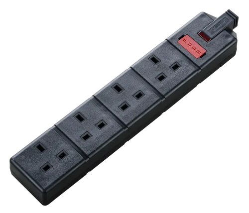 Masterplug 13A 4-Gang Rewireable Fused Socket with Neon Black