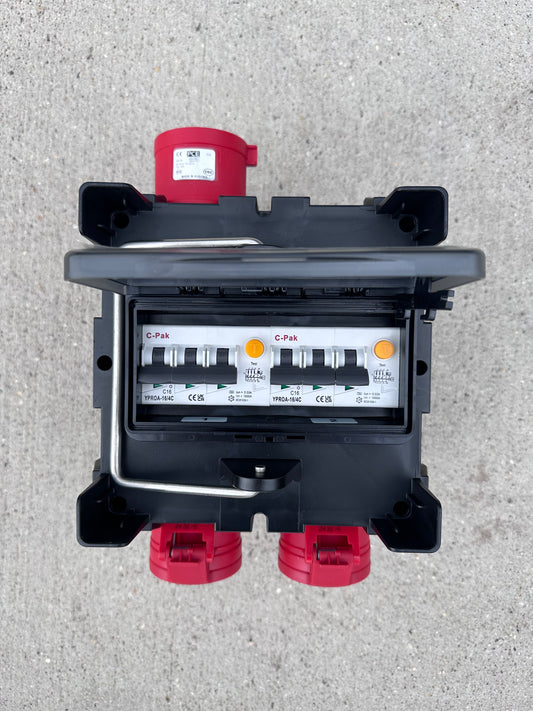 32A 415V IMST Box, Portable Power Distribution, 32Amp Three Phase to 2 x 16Amp Three Phase RCBO