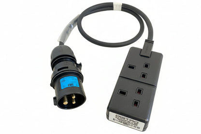 16Amp Black Plug to 13Amp Socket 2 Gang Cable