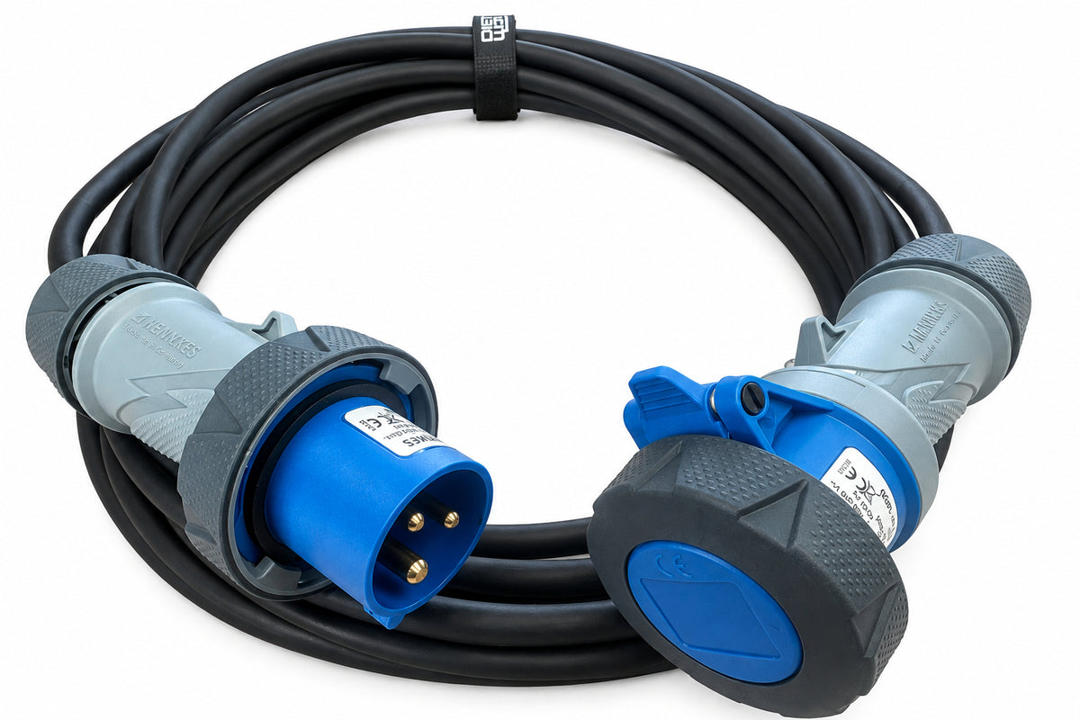 16A IP67 heavy duty extension lead with Mennekes PowerTOP Xtra connectors and 2.5mm² H07RN-F rubber cable