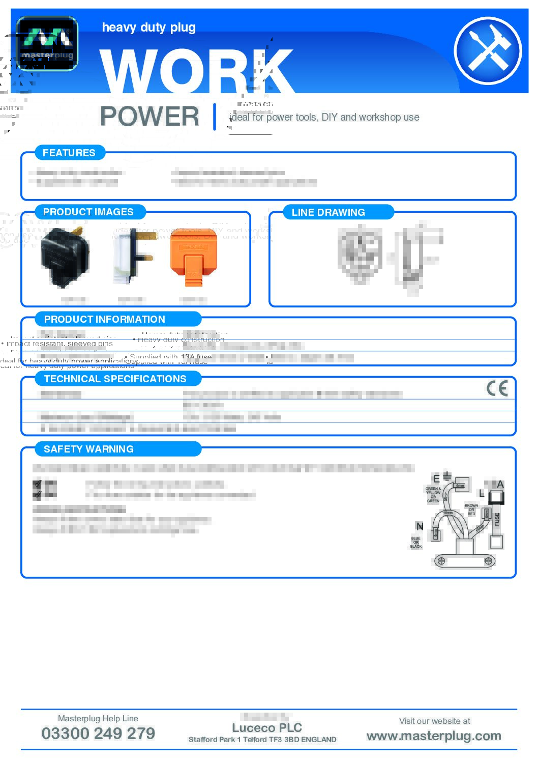 Masterplug HDPT13B-MP Heavy Duty 13 Amp Rewireable Plug